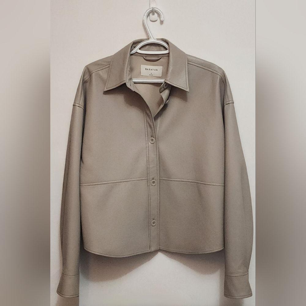 Babaton Button-Up Vegan Leather Crop Jacket